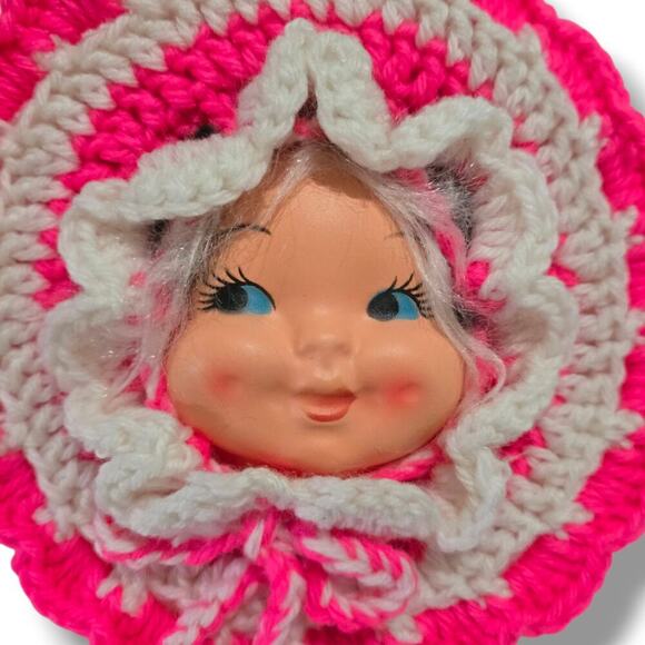 Vintage plastic Doll Face crochet Potholder Set of 3, Handmade Doily Cottagecore - Picture 3 of 7